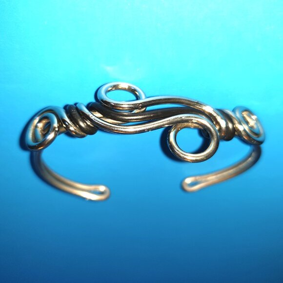 2.5'' Handcrafted Silver Wave Cuff Bracelet with Black Wire Accents Swirl Design - Picture 3 of 11